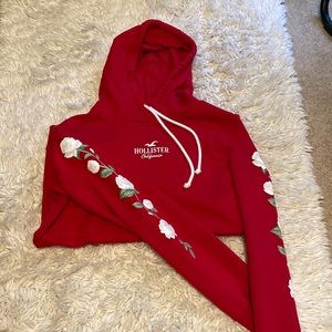 Hollister Red with white flowers sweatshirt hoodie